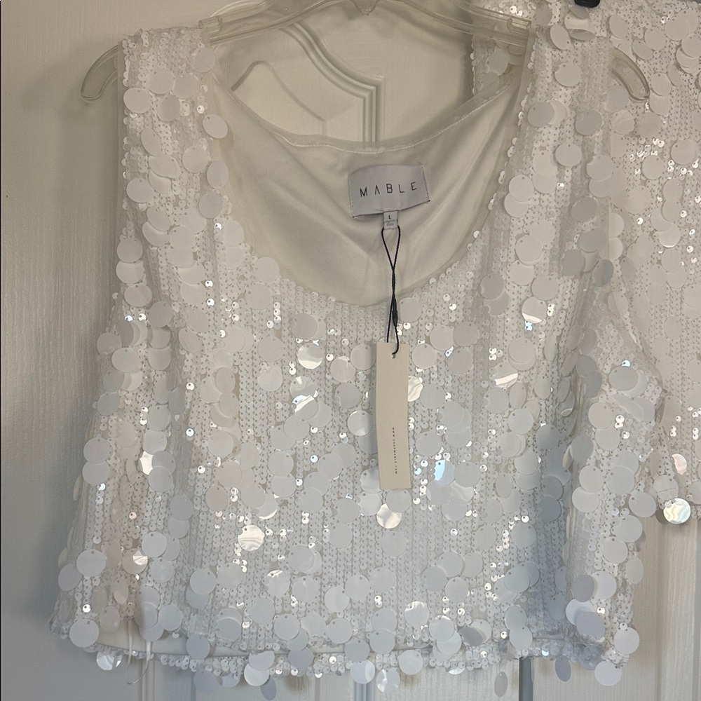🔥🔥Mable White Sequin tank and mini skirt set - Picture 3 of 16